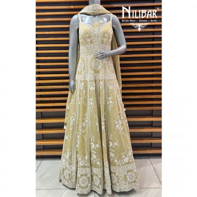 Beige Cotton Silk Anarkali Suit