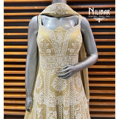 Beige Cotton Silk Anarkali Suit