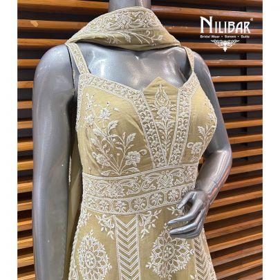 Beige Cotton Silk Anarkali Suit