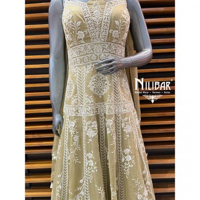 Beige Cotton Silk Anarkali Suit