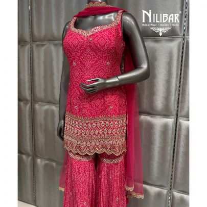 Hot Pink Chinnon and Soft Net Shirt Paired With Garara and Dupatta