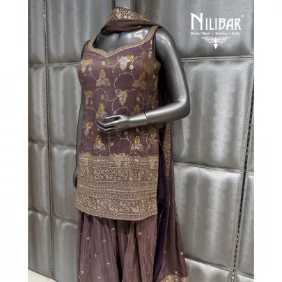Mauve Lame Silk Shirt Paired With Farshi Salwar and Dupatta