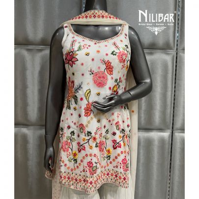 White Georgette Shirt Paired With Garara and Dupatta