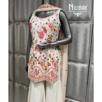 White Georgette Shirt Paired With Garara and Dupatta