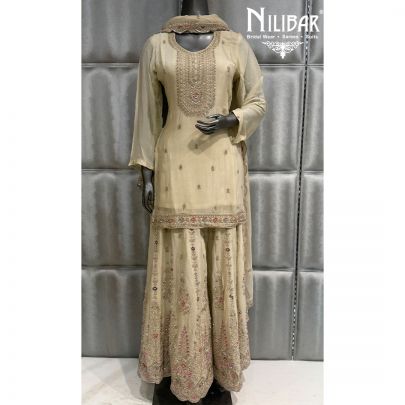 Light Beige Chinnon Shirt Paired With Flowy Jaffa and Dupatta