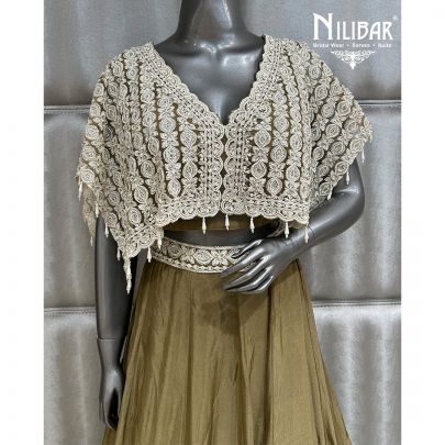 Mehandi Color Chinon Lehenga With Net Top