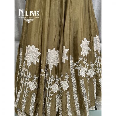 Mehandi Color Chinon Lehenga With Net Top