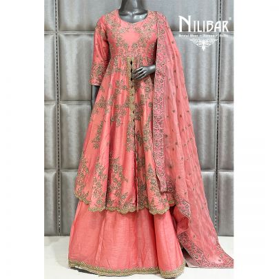 Salmon Pink Silk Lehenga