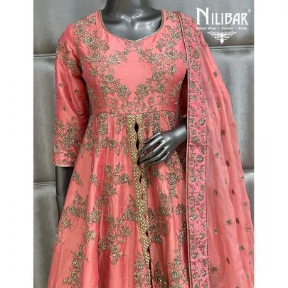 Salmon Pink Silk Lehenga