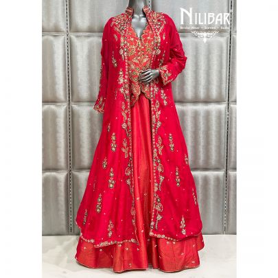 Ruby Red Lamé Silk Lehenga