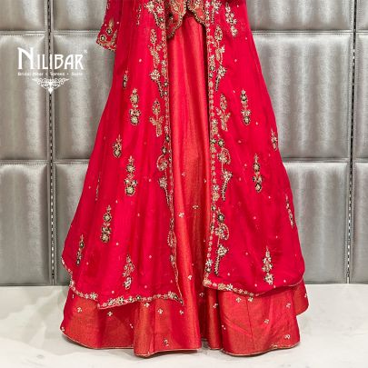 Ruby Red Lamé Silk Lehenga