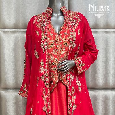 Ruby Red Lamé Silk Lehenga