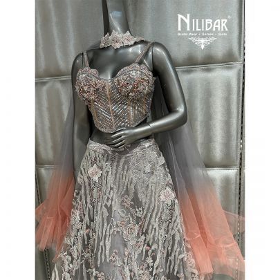 Gray & Peach Net Lehenga