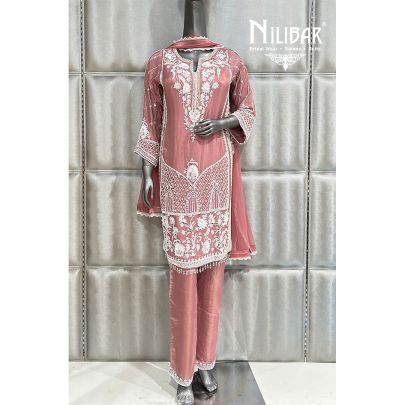 Onion Pink Lame Silk Pant Suit