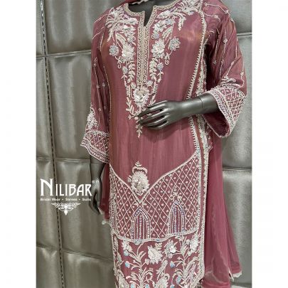Onion Pink Lame Silk Pant Suit