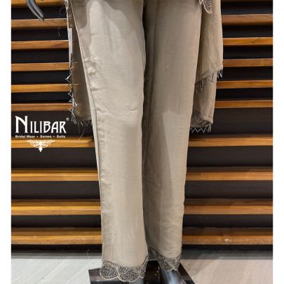 Grey Georgette Mid Length Shirt Paired With Pants & Dupatta