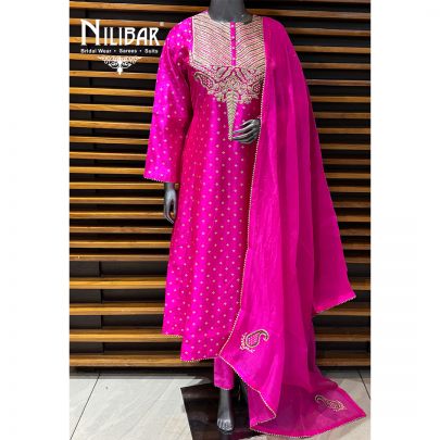Hot Pink Silk Anarkali Paired With Pants & Dupatta
