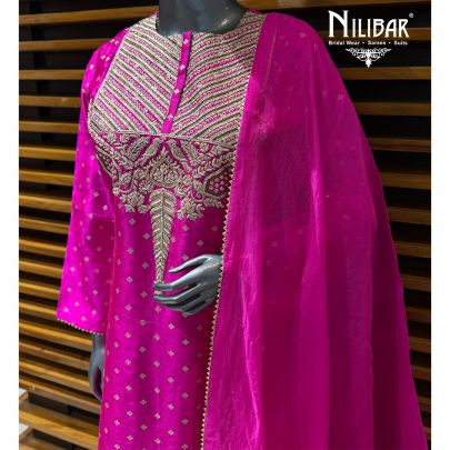 Hot Pink Silk Anarkali Paired With Pants & Dupatta
