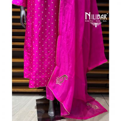 Hot Pink Silk Anarkali Paired With Pants & Dupatta
