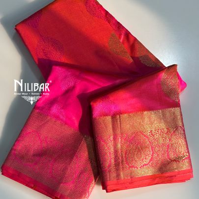 Orange & Bright Pink Banarasi Weave Silk Saree