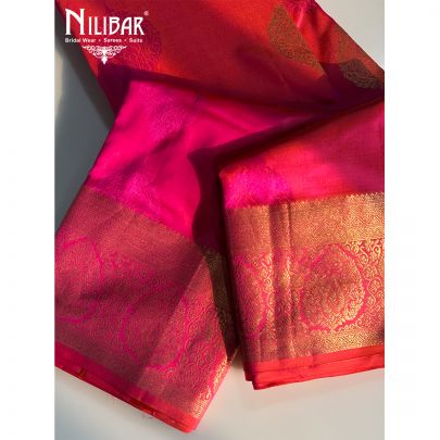 Orange & Bright Pink Banarasi Weave Silk Saree