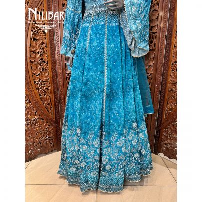 Blue Crepe Printed Anarkali Suit