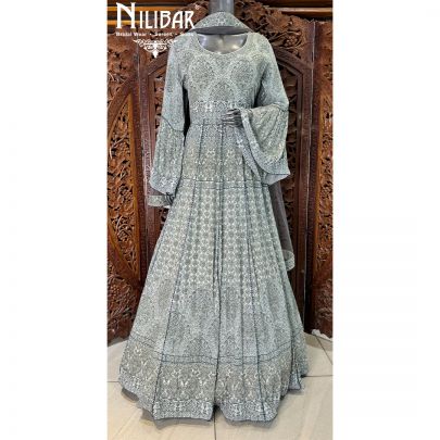 Grey Crepe Printed Anarkali Suit