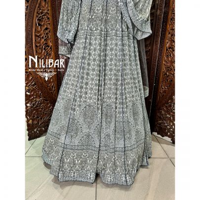 Grey Crepe Printed Anarkali Suit