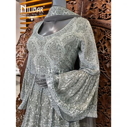 Grey Crepe Printed Anarkali Suit
