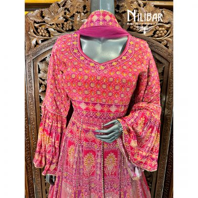 Pink Crepe Printed Anarkali Suit