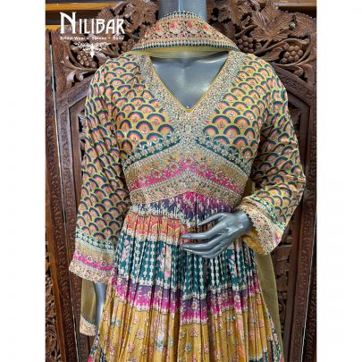 Yellow Crepe Printed Anarkali Suit
