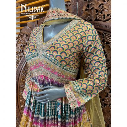 Yellow Crepe Printed Anarkali Suit