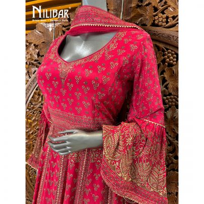 Pink Crepe Printed Anarkali Suit