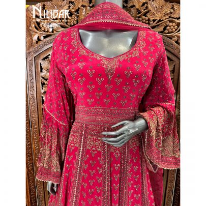 Pink Crepe Printed Anarkali Suit