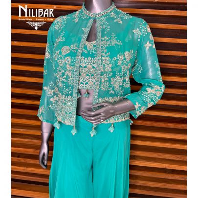 Aqua Green Georgette Indo Western Set