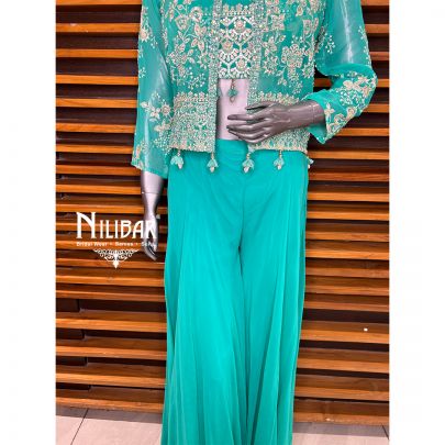 Aqua Green Georgette Indo Western Set