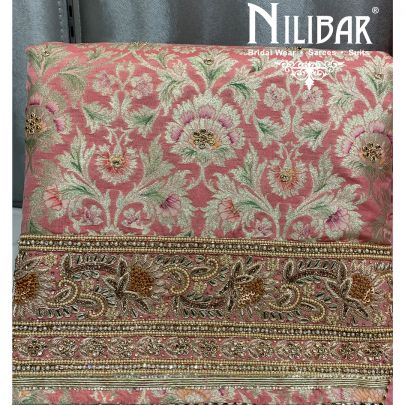 Peach Brocade Silk Unstitched Suit