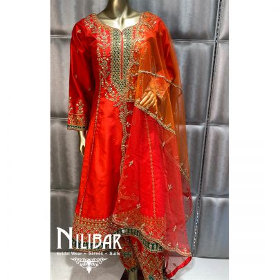 Orange Silk Net Anarkali