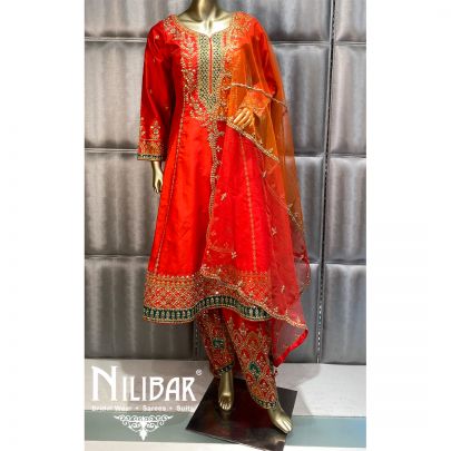 Orange Silk Net Anarkali