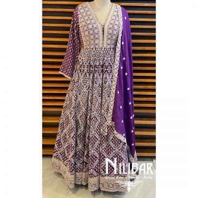 Purple Chinon Anarkali