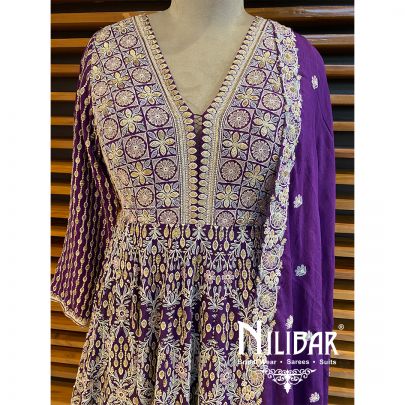 Purple Chinon Anarkali