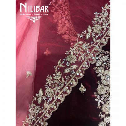 Mehroon Velvet Organza Unstitched Suit