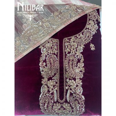 Rani Pink Velvet Organza Unstitched Suit
