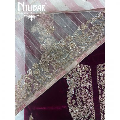 Rani Pink Velvet Organza Unstitched Suit