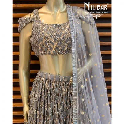 Silver Grey Net Lehenga