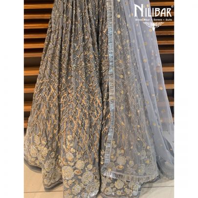 Silver Grey Net Lehenga