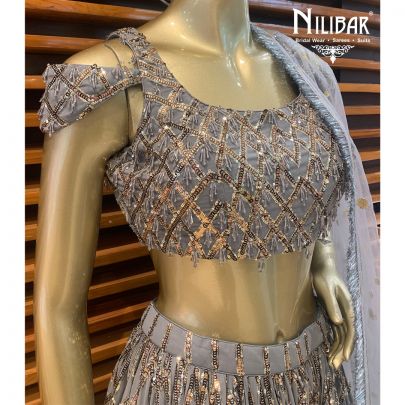Silver Grey Net Lehenga