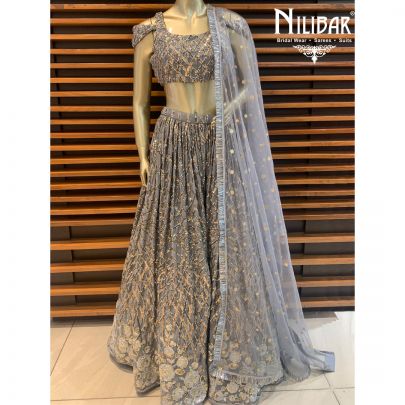 Silver Grey Net Lehenga