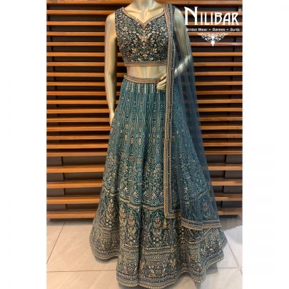Basil Green Silk Lehenga