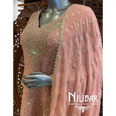 Pink Georgette Sequin Palazzo Suit
